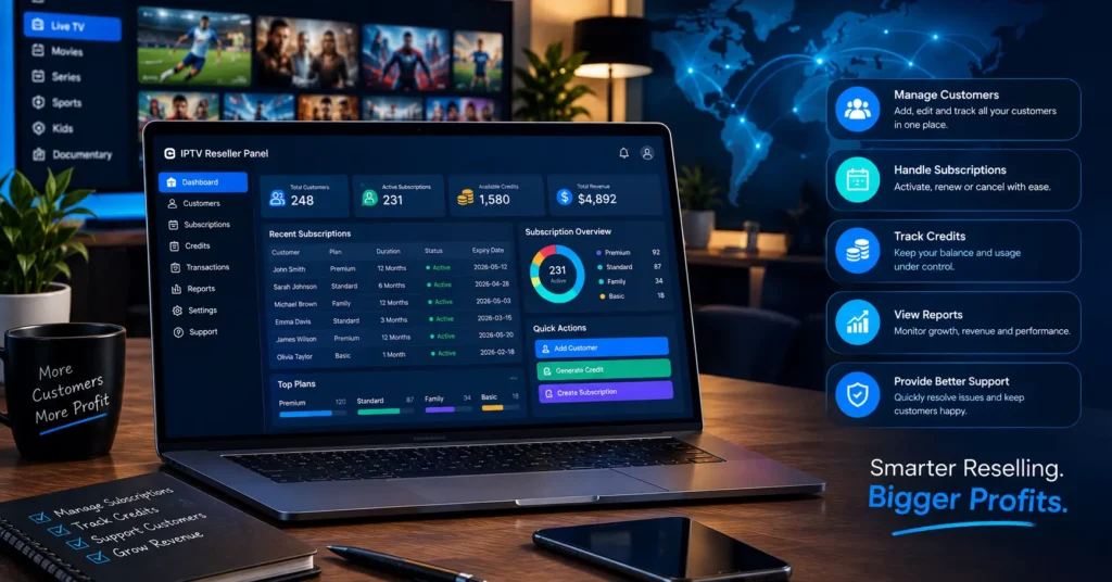 reseller managing multiple customer subscriptions through a streaming panel interface