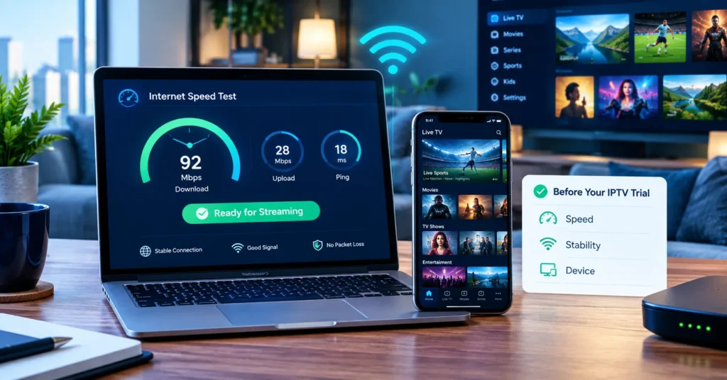 broadband speed test being checked before an IPTV trial