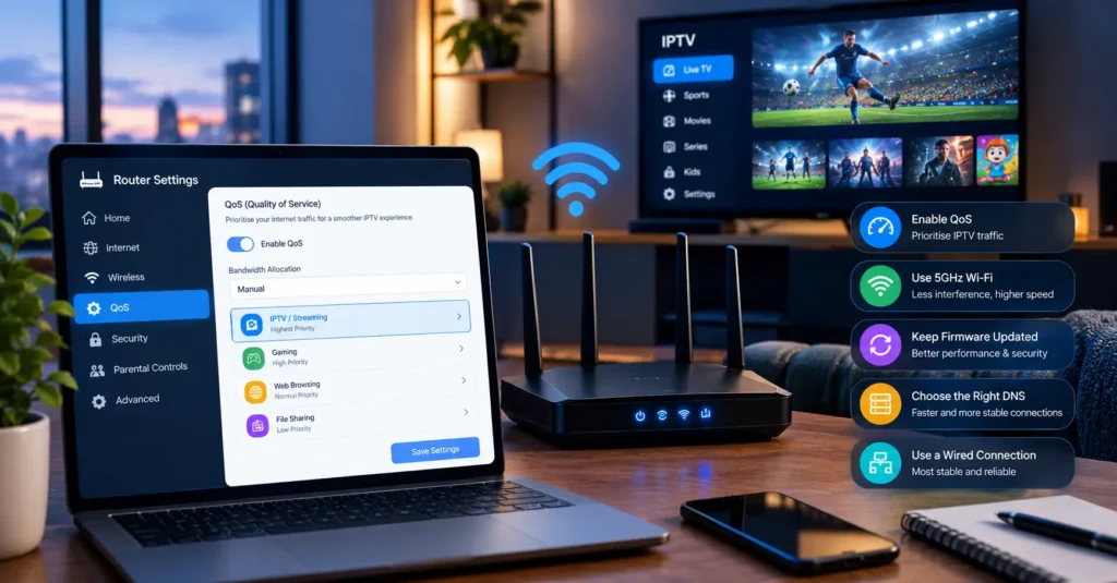 Router settings screen relevant to stable smart iptv streaming performance